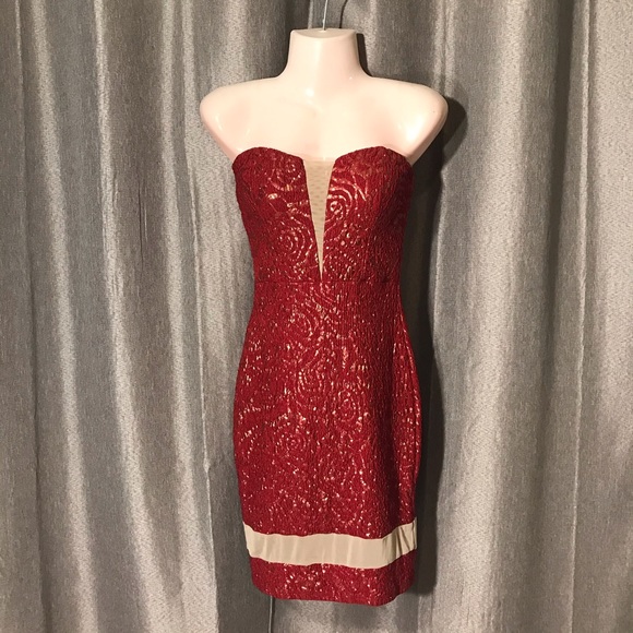 Red Paisley Tube Top Sexy Cocktail Dress - Picture 1 of 6